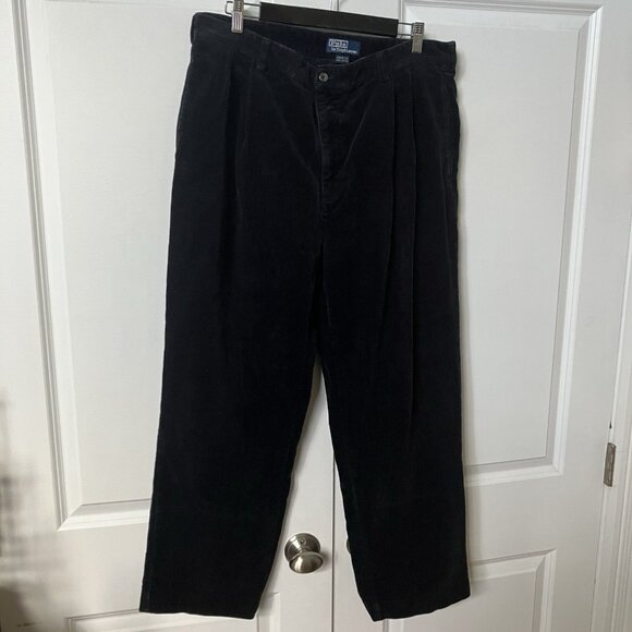 Polo Ralph Lauren Corduroy Pants Mens 38 Black Hammond Pleated - Picture 2 of 13